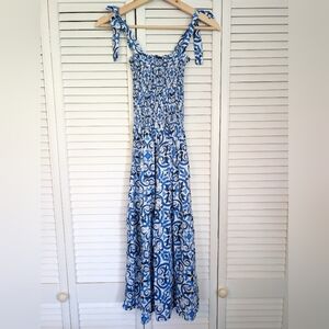 ANGELA ROMANO Amalfi Made In Italy 100% Linen Smocked Sun Midi Dress Size XS